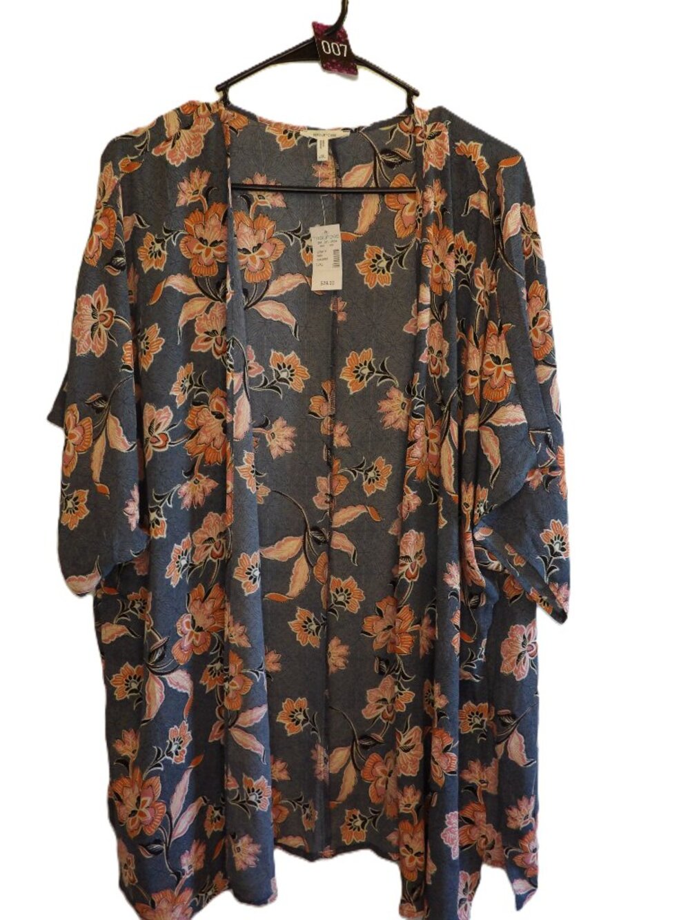 Maurices, NWT Grey and orange floral lightweight kimono (Women's L/XL)